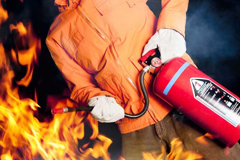 Fire Extinguishers trying to cool burning heat